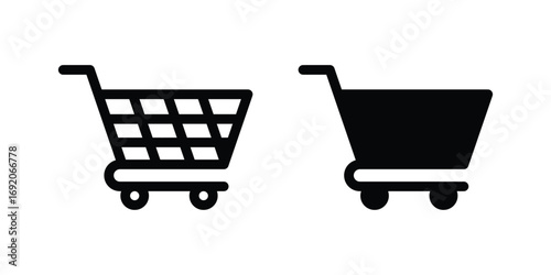 Shopping Cart Icon Vector. Black and White Design, Ecommerce Cart Symbols. Minimalist Vector Icons
