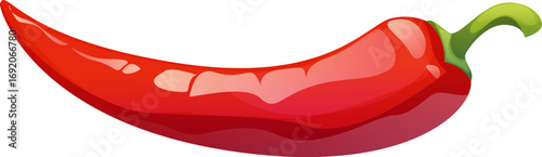 Cartoon raw ripe chili pepper. Isolated vector whole, vibrant, red chilly pod, jalapeno or guindilla vegetable with spicy flavor. Mexican cuisine ingredient, Cayenne hot pepper with curve slender form