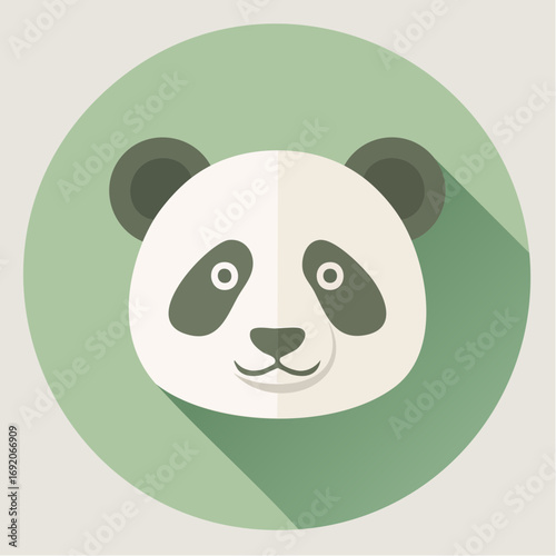Flat design panda face icon with a long shadow effect. A cute animal head graphic, a modern circular symbol concept for branding