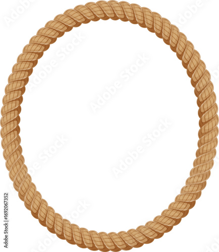 Cartoon round rope frame, Caribbean pirates or corsairs icon forms an oval border. Vector twisted lace loop. Nautical and rustic thick cord, gui game element of sailor skill, and maritime themes