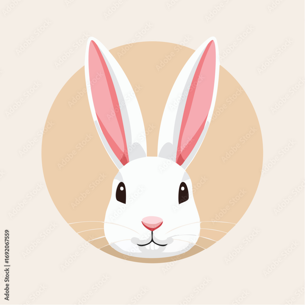 Fototapeta premium Adorable cartoon illustration of a white rabbit head. Cute bunny face with long pink ears, perfect for Easter or pet-related designs