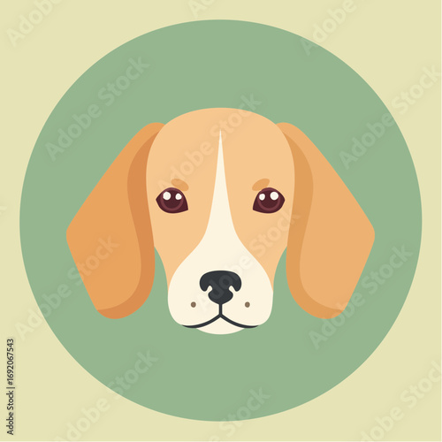 Adorable beagle puppy head illustration in a modern flat design style. Cute dog face icon or avatar for a pet concept