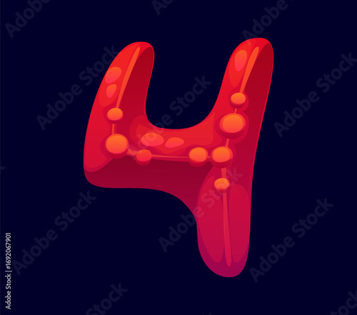 Coral reef starfish cartoon font digit 4 four. Sea animal cartoon mathematics type numeral symbol, coral reef starfish vector alphabet typeface number. Tropical beach star fish kids ABC font digit