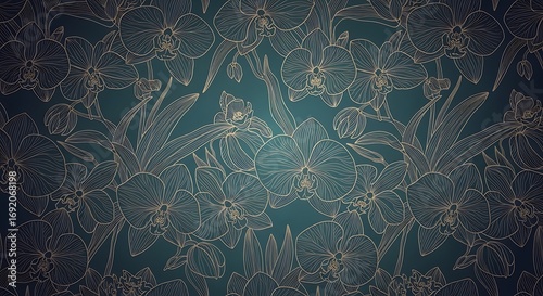 Seamless Golden Orchid Pattern on a Dark Background