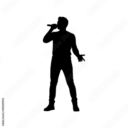 Silhouette of a male singer with a white background