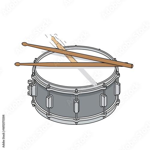 Cartoon Snare Drum with Drumsticks in Action