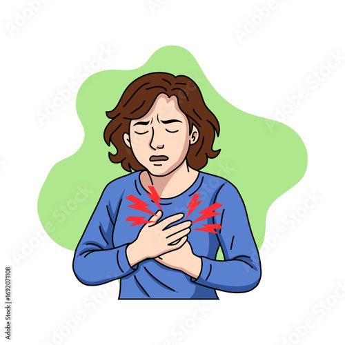 Woman Chest Pain – Heart Attack or Cardiovascular Health Problem Illustration