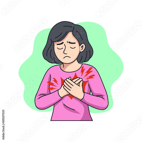 Woman Chest Pain – Heart Attack or Cardiovascular Health Problem Illustration