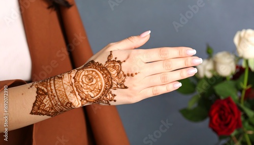 Henna hand design on a woman's wrist