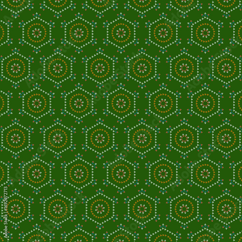 Green Indian Wedding Bandhani Saree Fabric Pattern Background