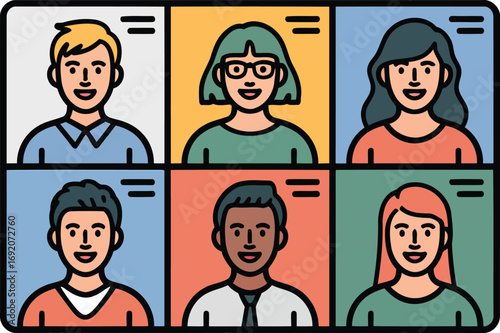 online video conference group meeting icon with team people on transparent background png