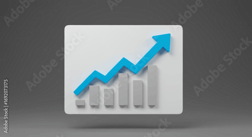3D Illustration Depicting Business Growth and Success with Arrow and Bar Chart