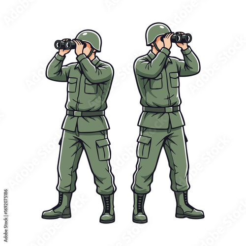 A soldiers looking through binoculars during the war.
