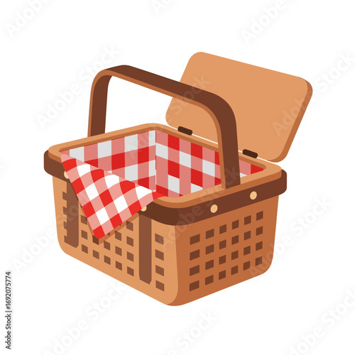 Open Picnic Basket with Red and White Checkered Cloth