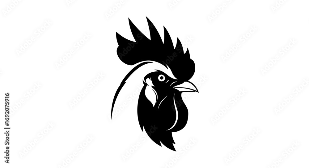 Fototapeta premium Elegant Black and White Rooster Head Logo for Farm or Poultry Brand