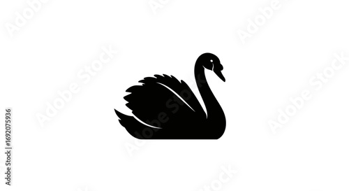 Elegant black swan silhouette on a clean white background creating minimalist art