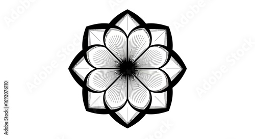 Elegant geometric flower pattern with intricate details in black and white