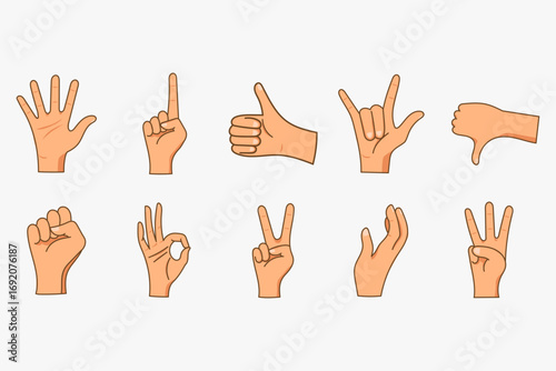 Human hands different gesture illustration