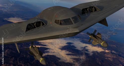 Quadro su tela B-2 Spirit bomber carrying a heavy aerial bomb, the Massive Ordnance Penetrator