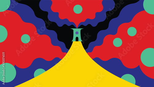 Illustration of a tower in the middle of a colorful abstract background