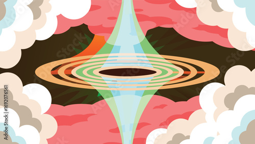 Illustration of an alien planet with a hole in the center.