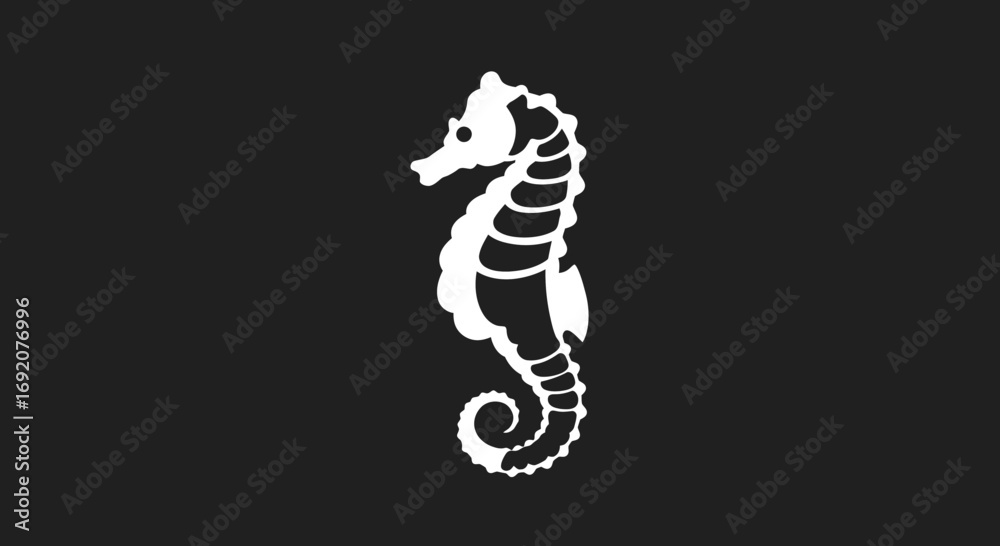Naklejka premium Elegant white seahorse silhouette on black background conveying simplicity