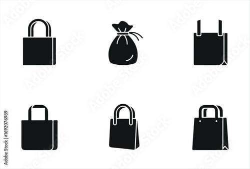 This reusable bag icon set showcases a variety of eco-conscious bag designs, from shopping totes to backpacks. With a clear and minimal look, the icons are ideal for representing sustainability, zero 