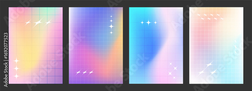 Abstract Y2k geometric cover set. Poster collection with gradient and stars