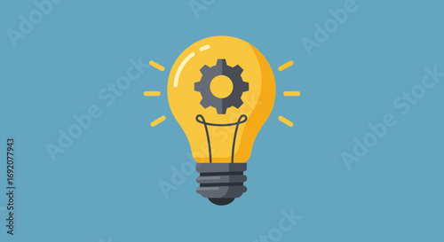 Light Bulb with Gear Icon Representing Innovation and Mechanical Engineering