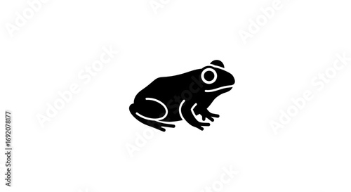 Minimalist black silhouette of a frog on white background ready to leap