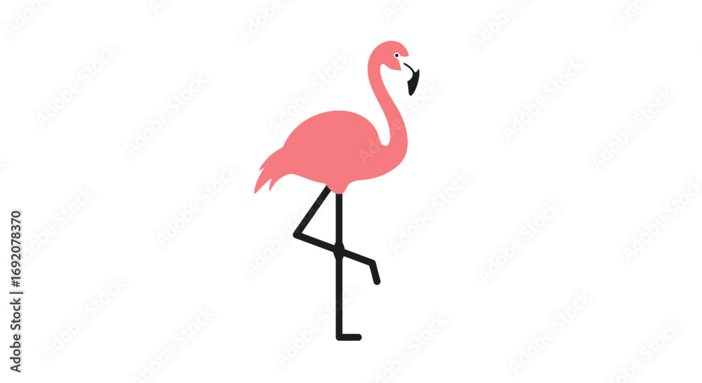 Obraz premium Minimalist flamingo illustration standing on one leg against a white background