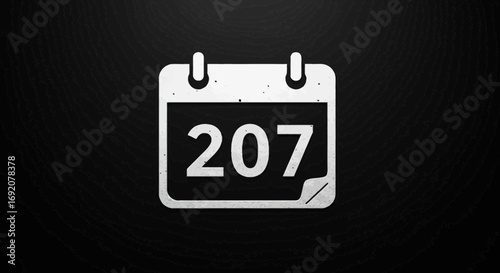 Minimalist Calendar Icon with Grunge Texture Displaying Number 207 on Dark Background