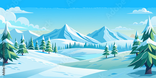 vector graphics, landscape, sky, clouds, forest, mountains, stream, snow, ice, trees, bushes, pine needles, thawed patches, snowdrifts, fjords, meadows, glades, wind, freshness