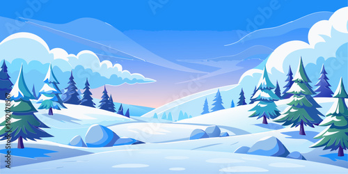 vector graphics, landscape, sky, clouds, forest, mountains, stream, snow, ice, trees, bushes, pine needles, thawed patches, snowdrifts, fjords, meadows, glades, wind, freshness