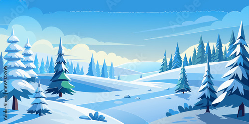 vector graphics, landscape, sky, clouds, forest, mountains, stream, snow, ice, trees, bushes, pine needles, thawed patches, snowdrifts, fjords, meadows, glades, wind, freshness
