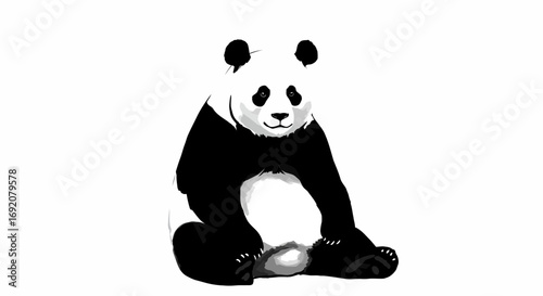 Monochrome illustration of a panda bear sitting on a white background vector design