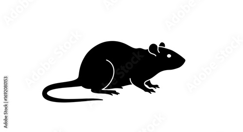 Silhouette of a black rat against a white background perfect for design elements