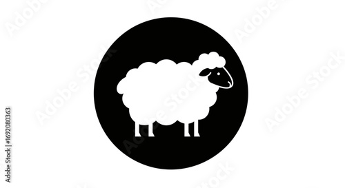 Simple Black and White Sheep Icon Design in a Circular Frame Illustration