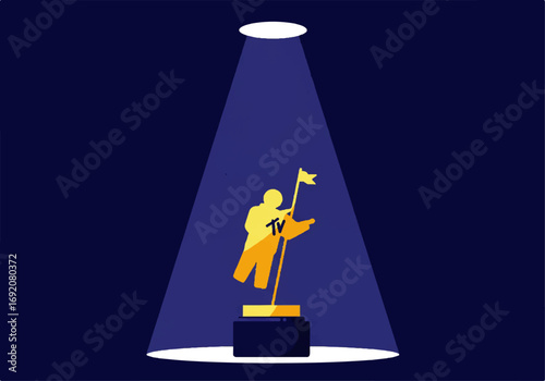 Flat 2D vector art of a futuristic music award trophy under bright lights, modern VMAs 2025 vibe, minimal and clean design