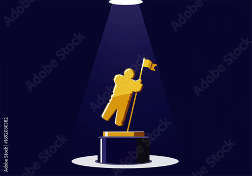 Flat 2D vector art of a futuristic music award trophy under bright lights, modern VMAs 2025 vibe, minimal and clean design