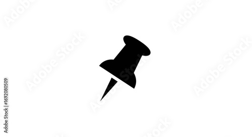 Simple minimalist graphic of a black pushpin on a clean white background