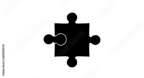 Single black jigsaw puzzle piece isolated on white background conceptual image