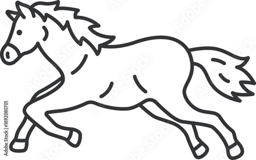 横から見た、走っている馬（線画）のイラスト