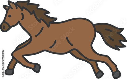 横から見た、走っている馬（線画カラー）のイラスト