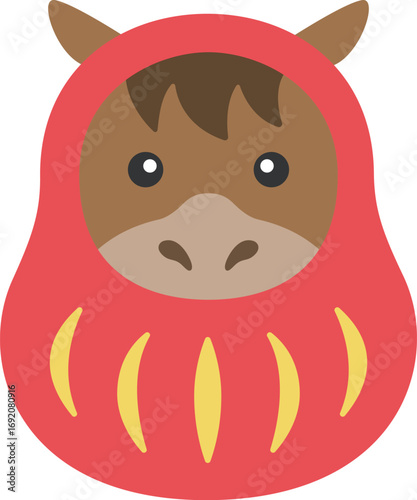 達磨の衣装を着た、馬のキャラクターのイラスト｜午年素材