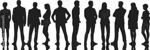 Silhouette group of professionals illustration, diverse business character set, workplace posture icons, corporate team vector, leadership and teamwork graphic, career-themed design pack