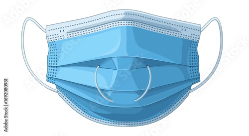 Light-blue disposable face mask, front view, showing design details.