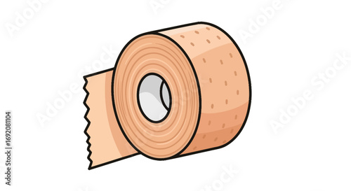 Illustration of a roll of tan-colored medical tape with perforations and a jagged edge, isolated on a white background.