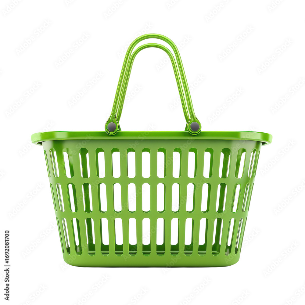 Fototapeta premium Bright green plastic basket for shopping or organizing items at home and office