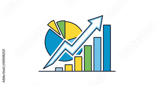 A visual representation of business growth, showing charts and an upward arrow, indicating progress.